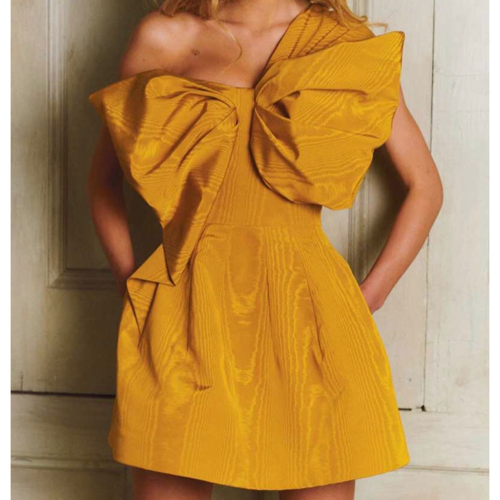 Oscar De La Renta Bow Embellished Moire Mini Dress Size 42